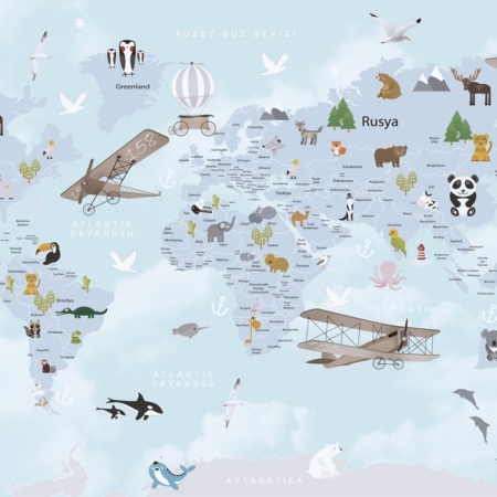 Fototapeta Ciekawa Mapa Świata dla Dzieci