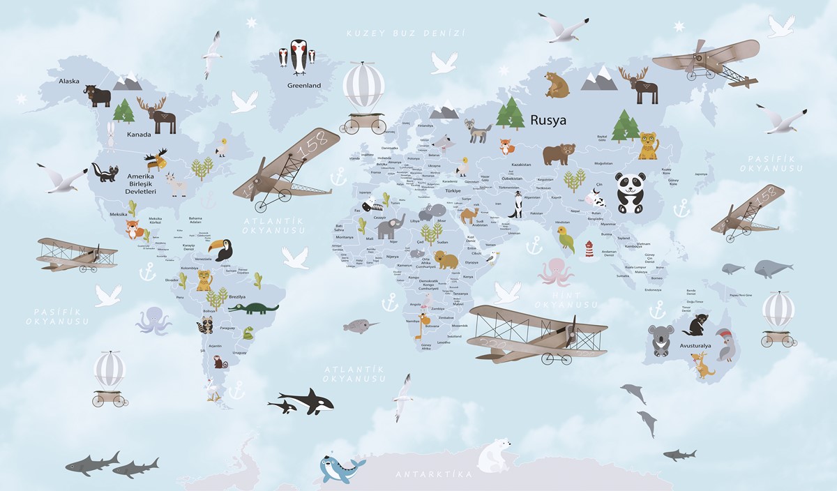 Fototapeta Ciekawa Mapa Świata dla Dzieci
