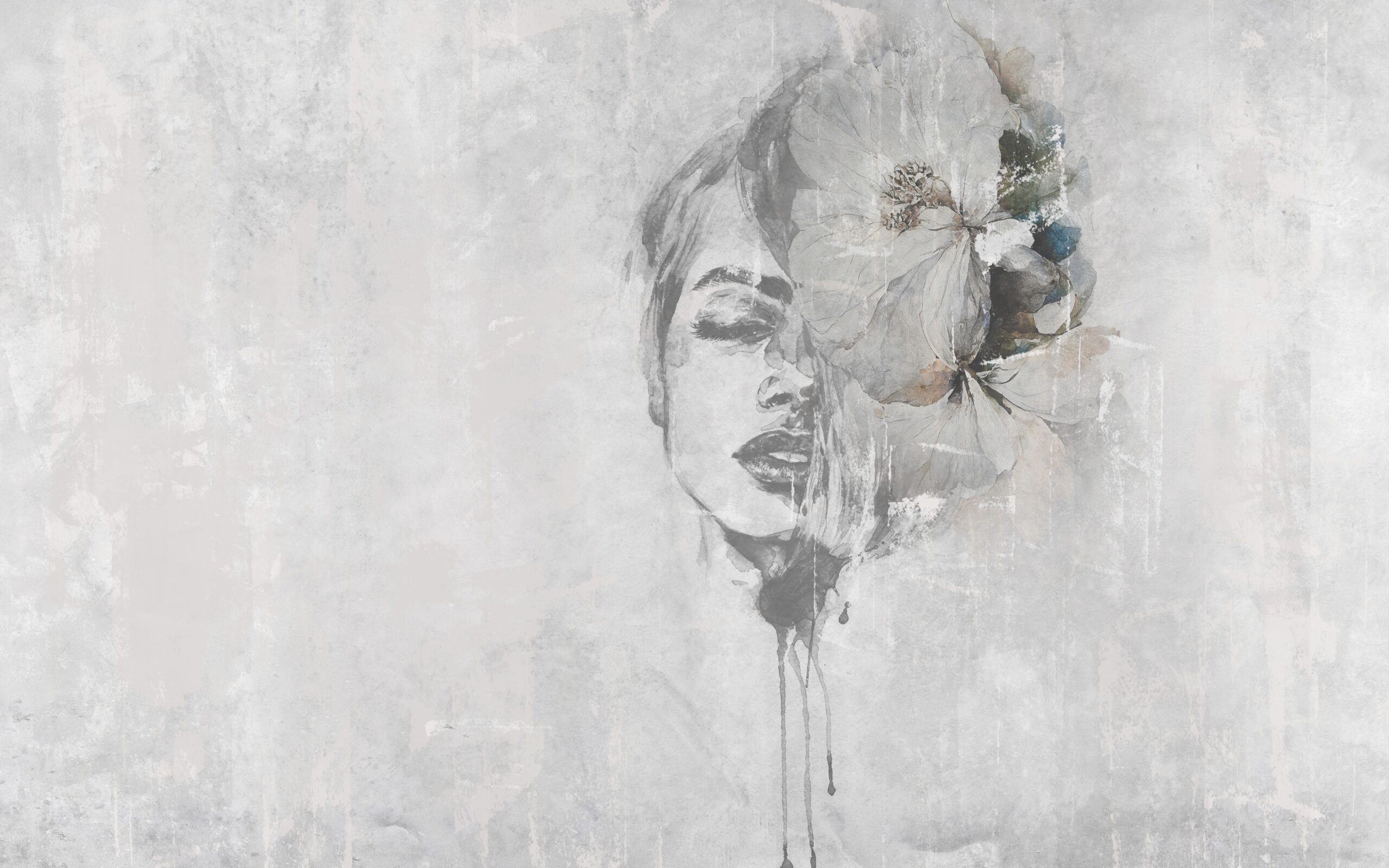 Spectacular,Watercolor,Beautiful,Woman,Face,With,White,Flower.,Digital,Art