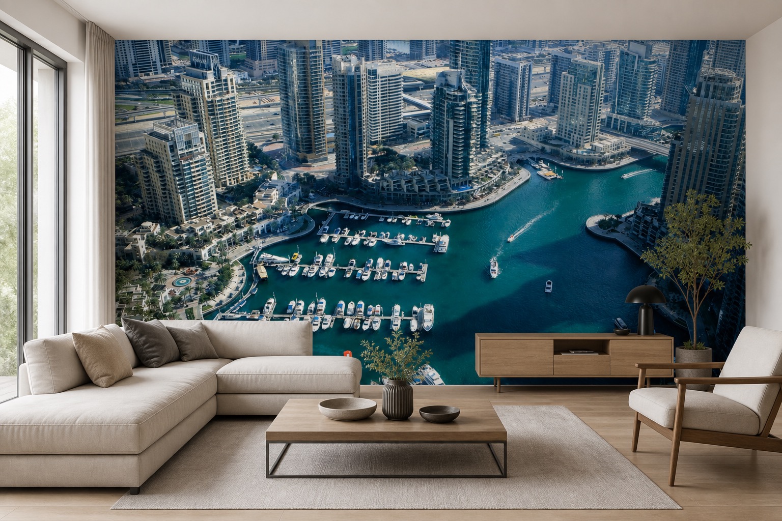 fototapeta Fototapeta Widok na Dubaj na ścianie w salonie fototapeta Fototapeta Widok na Dubaj na ścianie w salonie