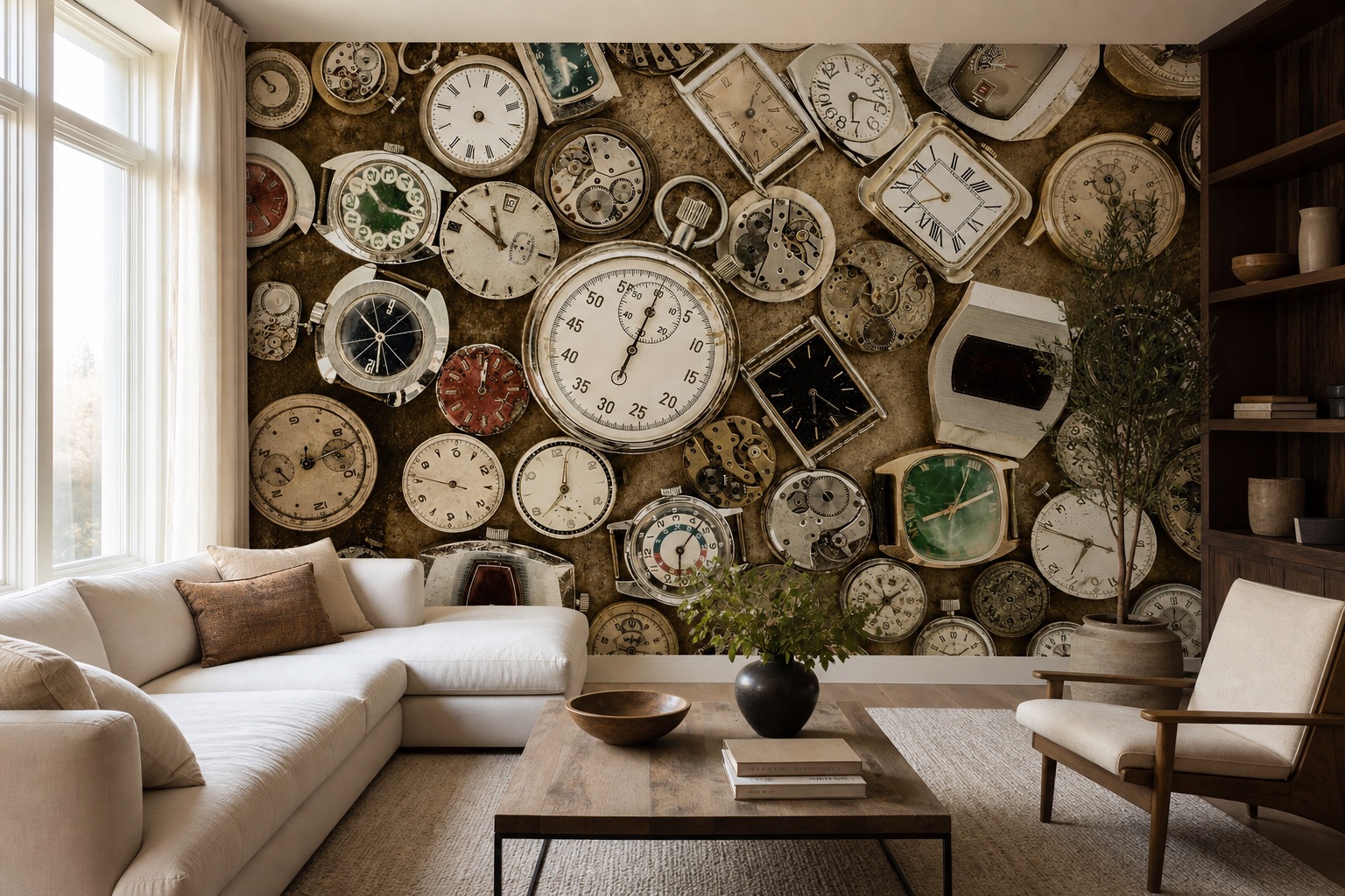 fototapeta Fototapeta Kolekcja Zegarków w aranżacji salonu fototapeta Fototapeta Kolekcja Zegarków w aranżacji salonu