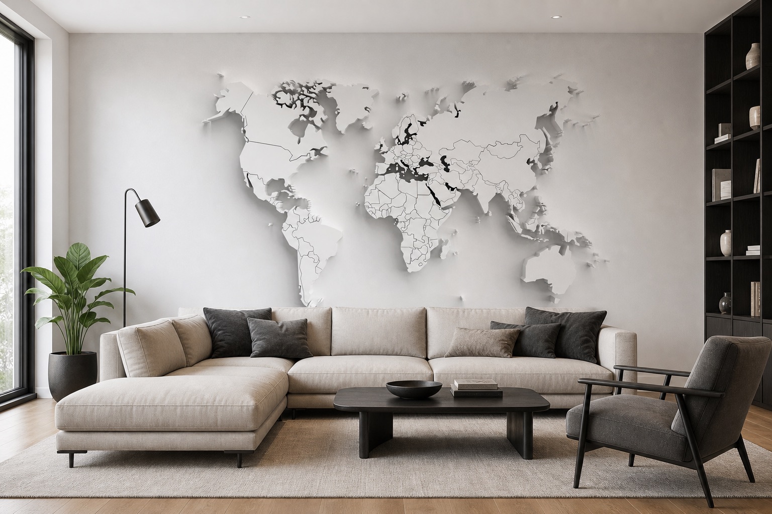fototapeta Fototapeta Mapa Świata 3D wzór 2 w aranżacji salonu fototapeta Fototapeta Mapa Świata 3D wzór 2 w aranżacji salonu