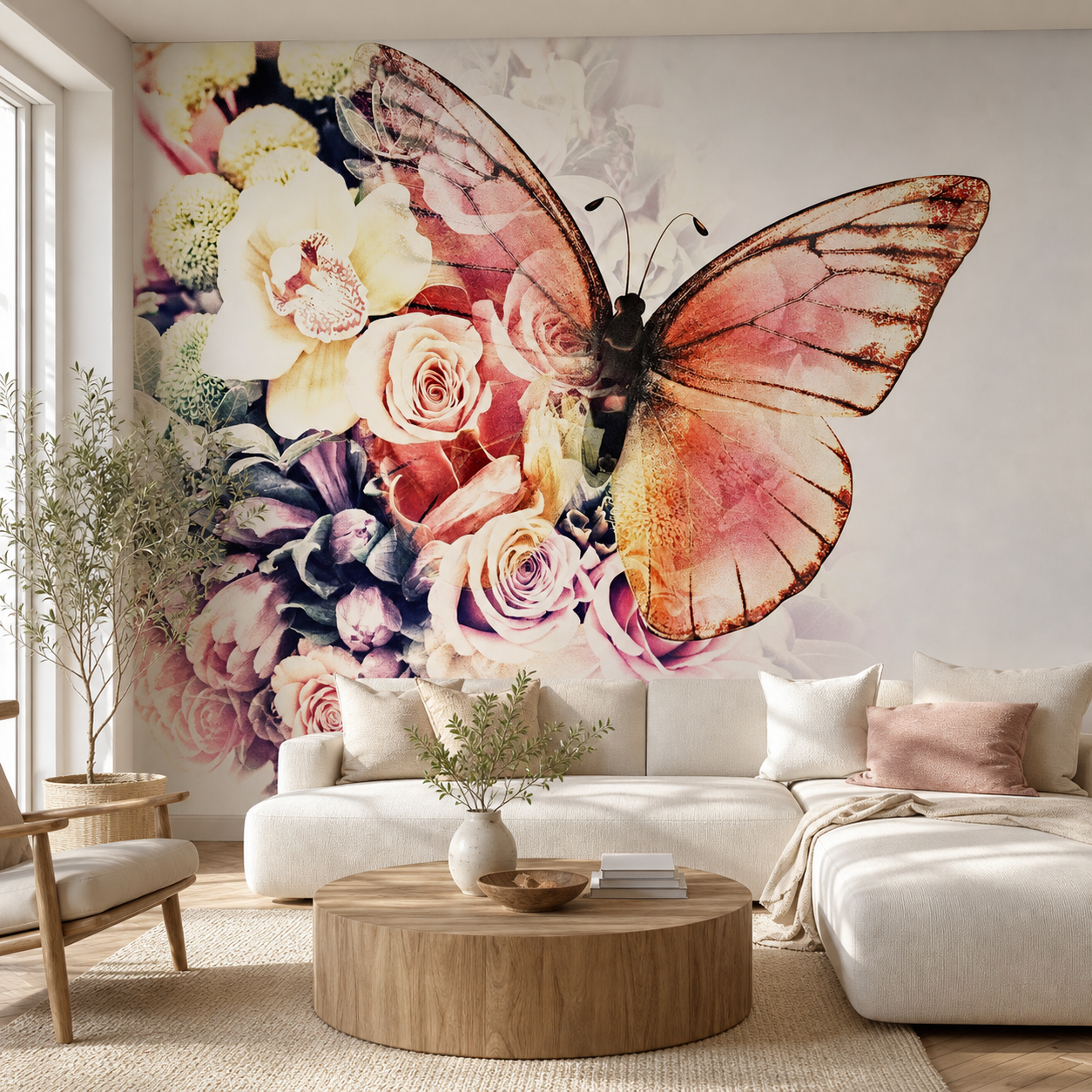 fototapeta Fototapeta Motyl z Kwiatami w aranżacji salonu fototapeta Fototapeta Motyl z Kwiatami w aranżacji salonu