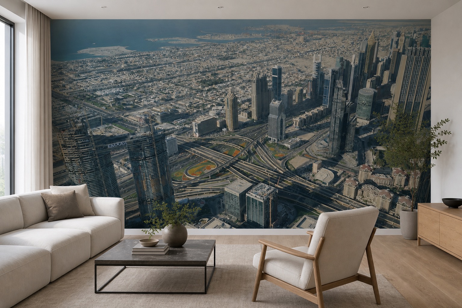 fototapeta Fototapeta Dubaj z Lotu Ptaka na ścianie w salonie fototapeta Fototapeta Dubaj z Lotu Ptaka na ścianie w salonie