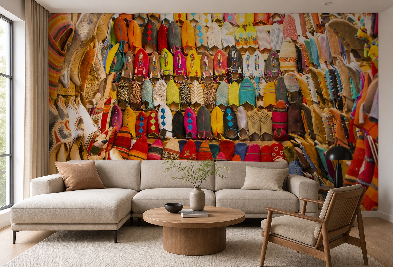 fototapeta Fototapeta Buty z Maroko na ścianie w salonie fototapeta Fototapeta Buty z Maroko na ścianie w salonie
