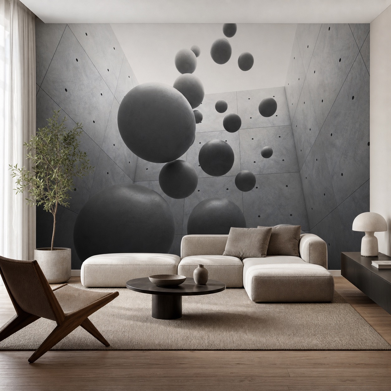 fototapeta Fototapeta Spadające Kule 3D w aranżacji salonu fototapeta Fototapeta Spadające Kule 3D w aranżacji salonu