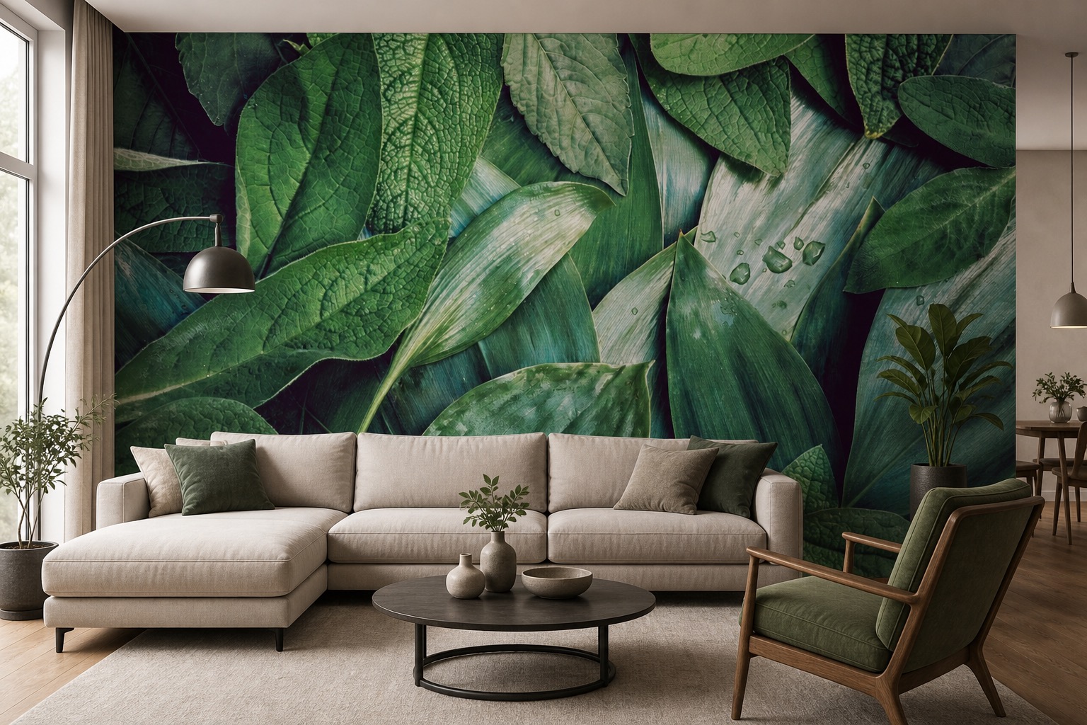 fototapeta Fototapeta Liście po Deszczu na ścianie w salonie fototapeta Fototapeta Liście po Deszczu na ścianie w salonie