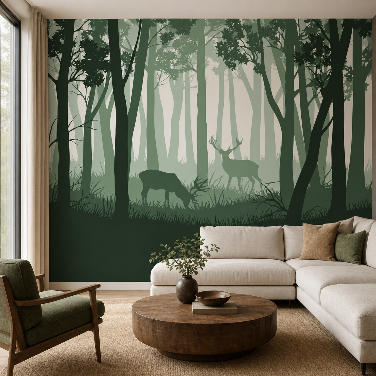 fototapeta Fototapeta Zielony Las w aranżacji salonu fototapeta Fototapeta Zielony Las w aranżacji salonu