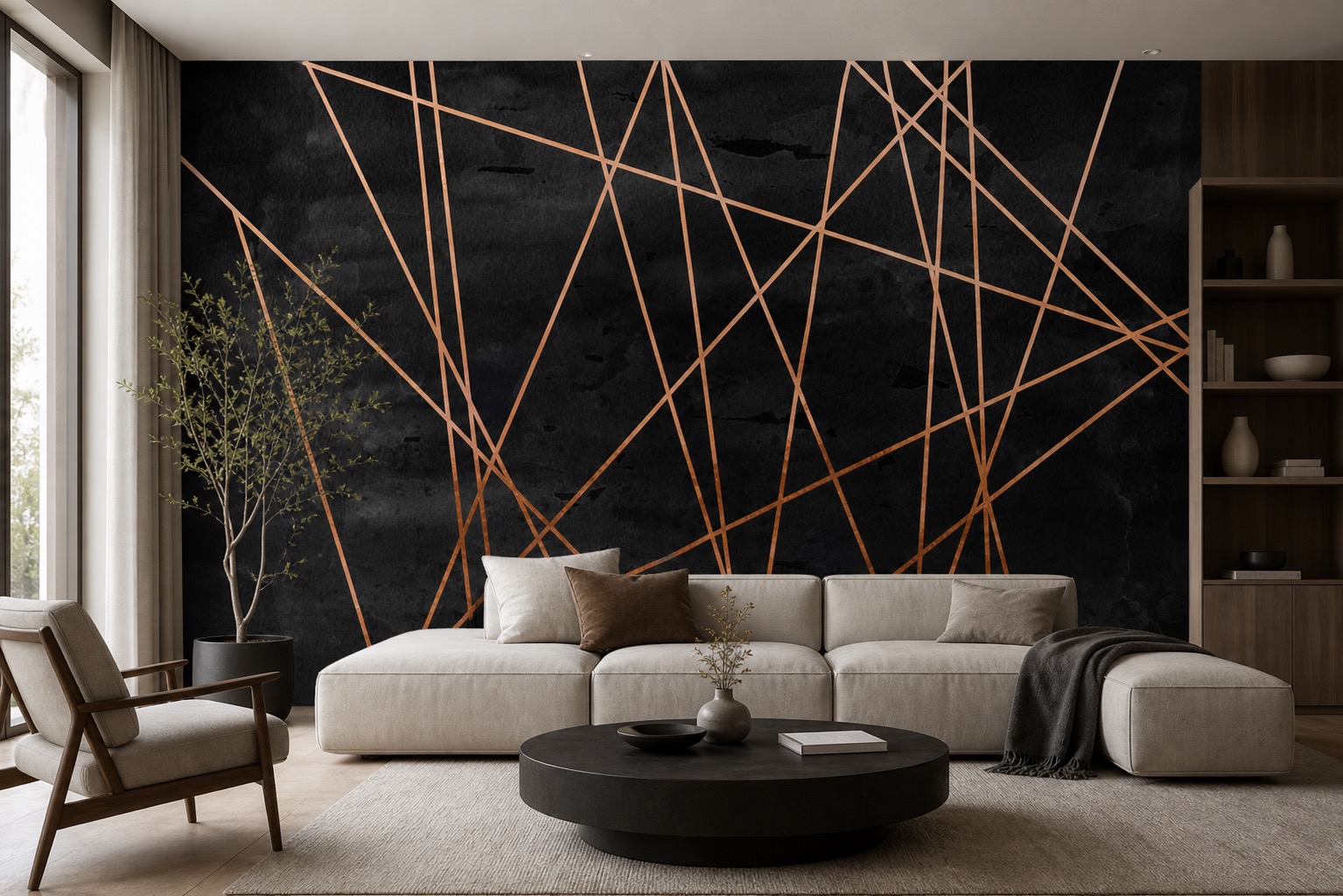 fototapeta Fototapeta Geometryczne Kreski na ścianie w salonie fototapeta Fototapeta Geometryczne Kreski na ścianie w salonie