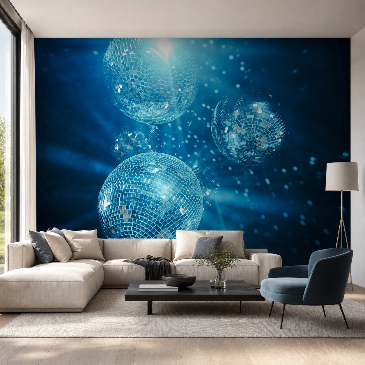 fototapeta Fototapeta Niebieskie Kule w aranżacji salonu fototapeta Fototapeta Niebieskie Kule w aranżacji salonu