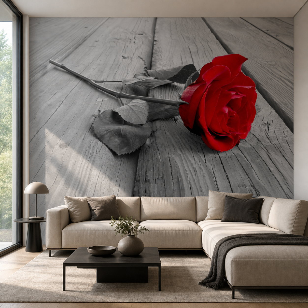 fototapeta Fototapeta Róża na Drewnie w aranżacji salonu fototapeta Fototapeta Róża na Drewnie w aranżacji salonu