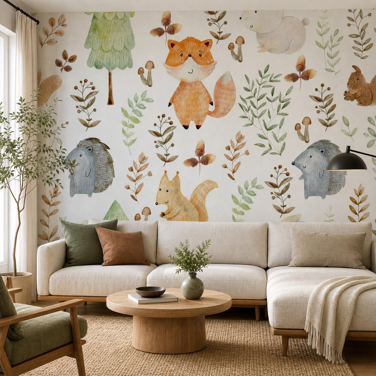 fototapeta Fototapeta Leśne Zwierzaki wzór 2 w aranżacji salonu fototapeta Fototapeta Leśne Zwierzaki wzór 2 w aranżacji salonu