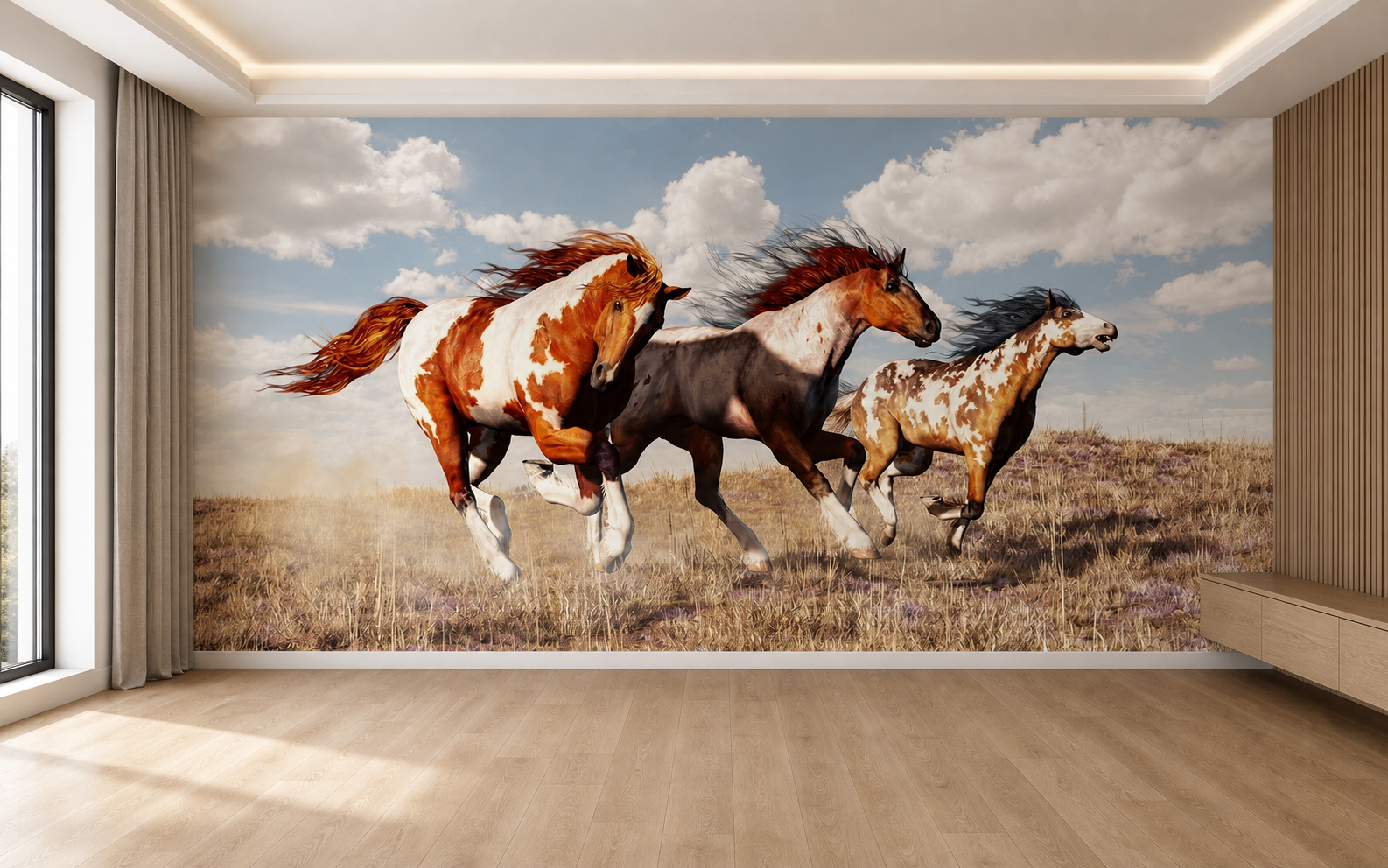 fototapeta Fototapeta Dzikie Konie na Prerii w aranżacji salonu fototapeta Fototapeta Dzikie Konie na Prerii w aranżacji salonu