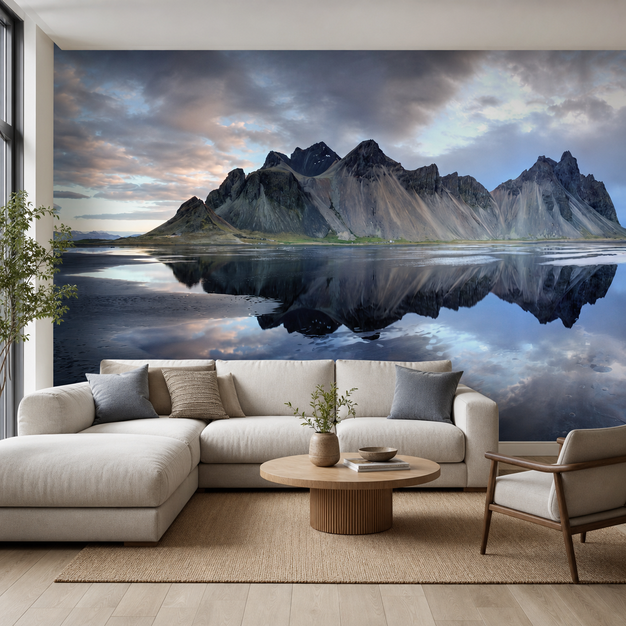 fototapeta Fototapeta Góry Stokksnes w aranżacji salonu fototapeta Fototapeta Góry Stokksnes w aranżacji salonu