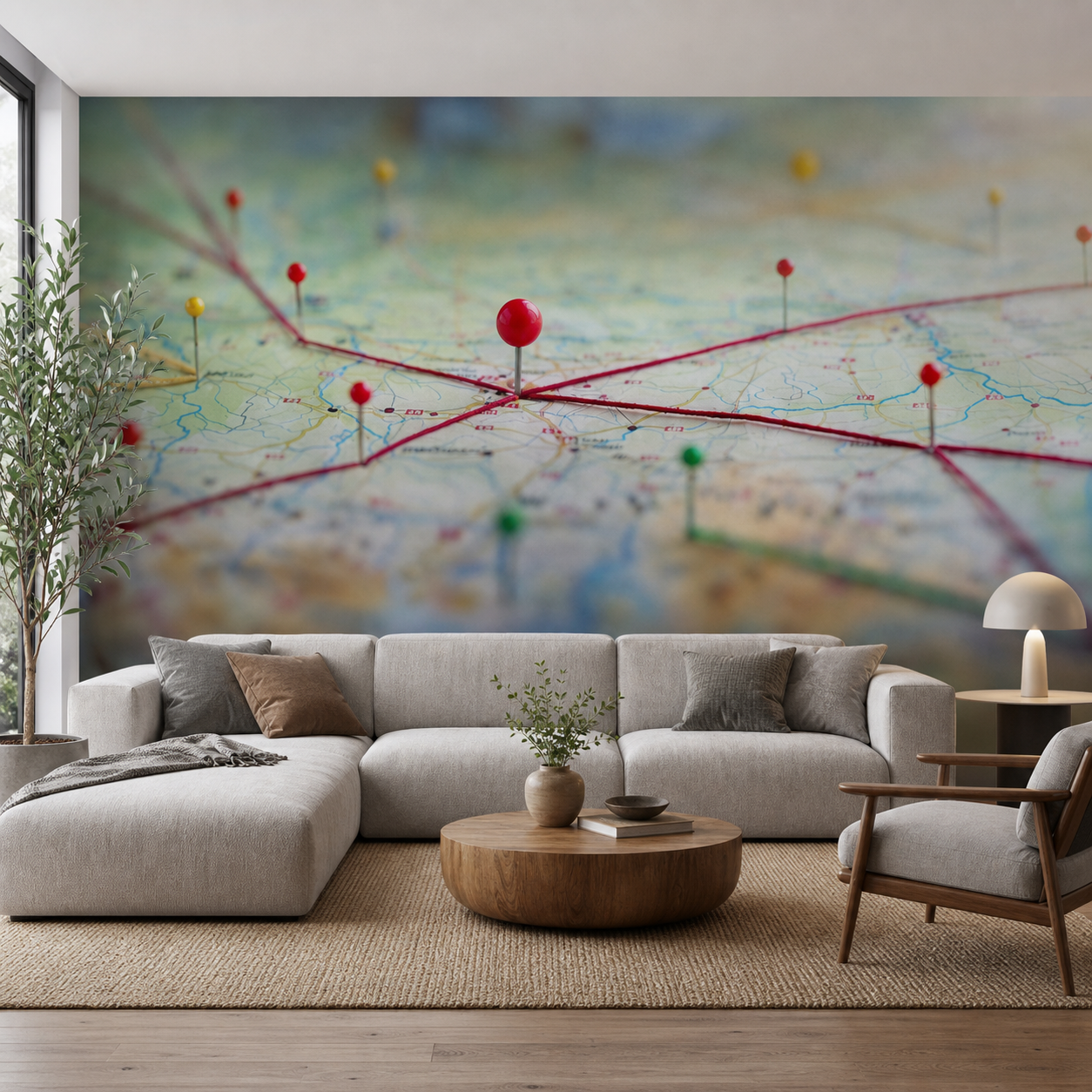 fototapeta Fototapeta Mapa ze Szpilkami w aranżacji salonu fototapeta Fototapeta Mapa ze Szpilkami w aranżacji salonu