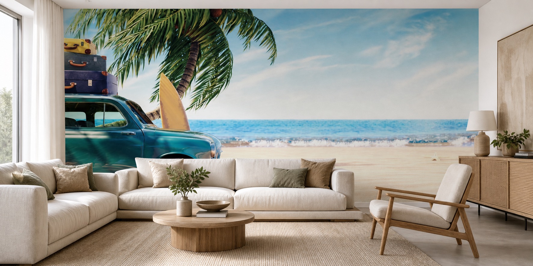 fototapeta Fototapeta Auto na Plaży na ścianie w salonie fototapeta Fototapeta Auto na Plaży na ścianie w salonie
