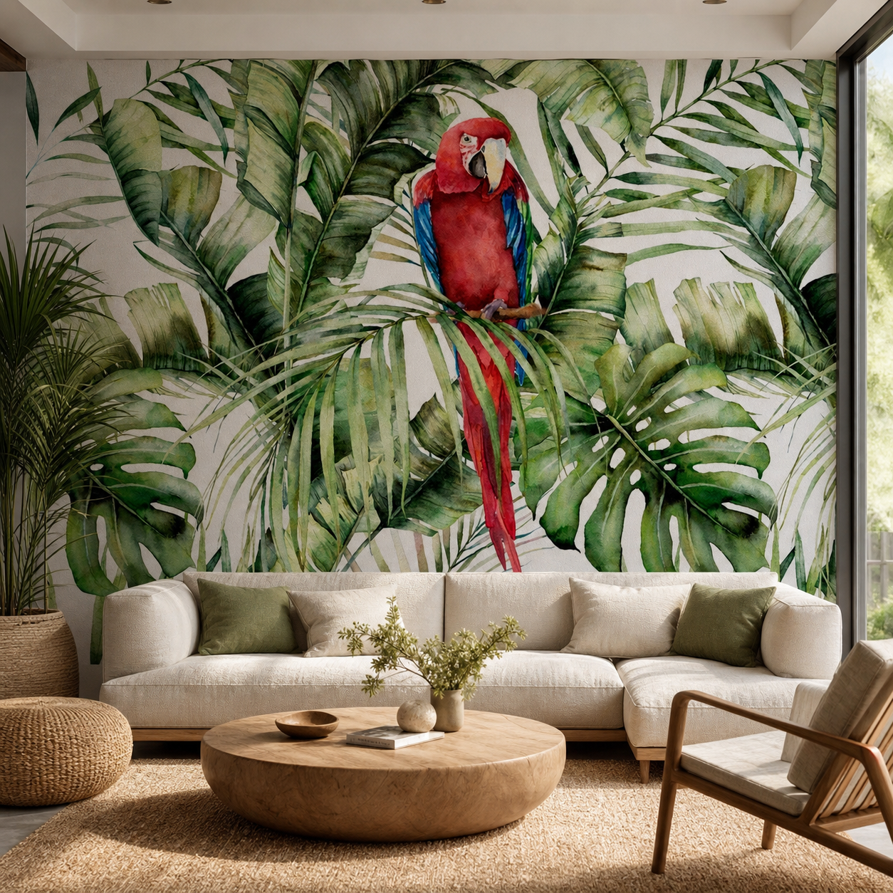fototapeta Fototapeta Papuga w Liściach w aranżacji salonu fototapeta Fototapeta Papuga w Liściach w aranżacji salonu