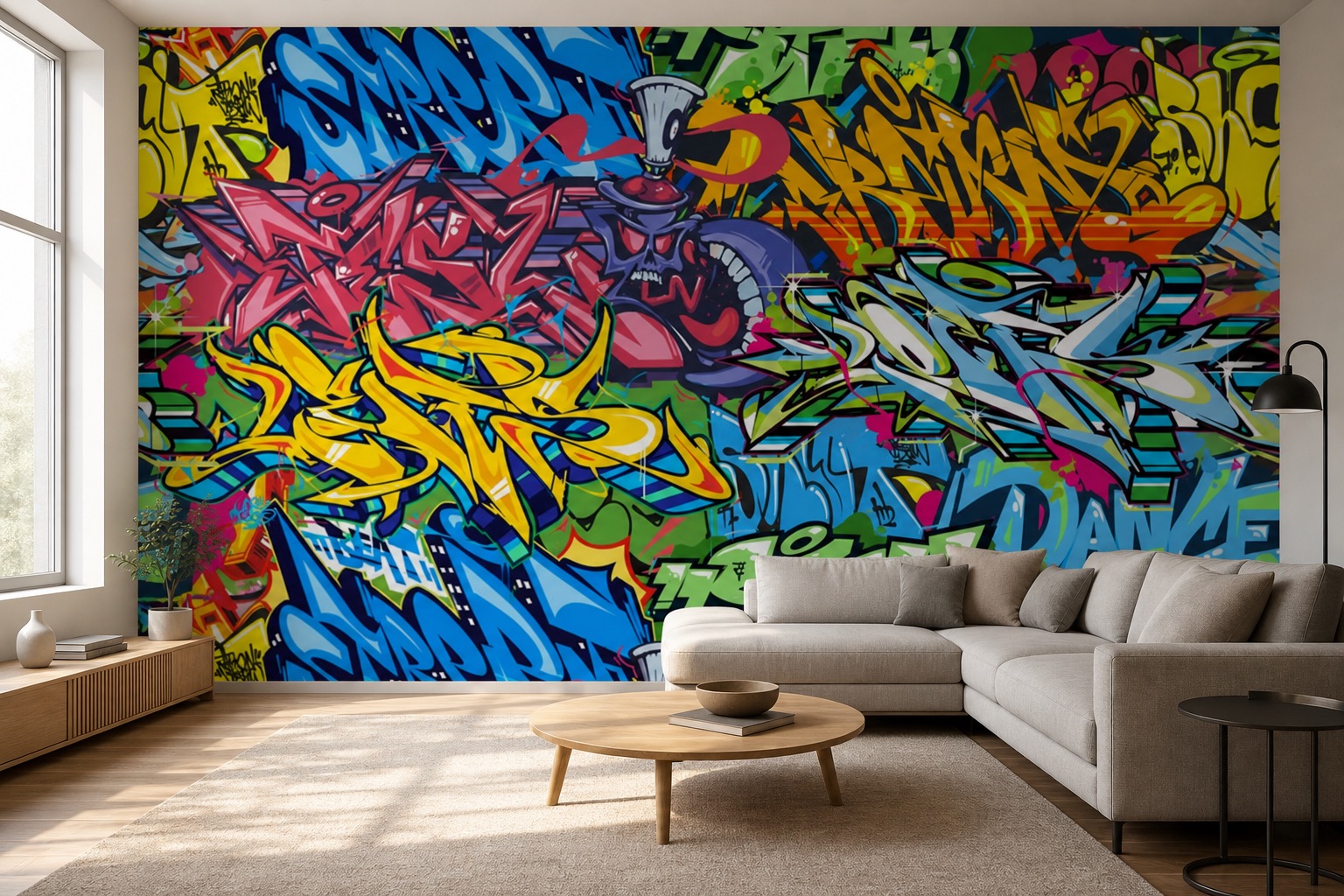 fototapeta Fototapeta Kolorowe Graffitti na ścianie w salonie fototapeta Fototapeta Kolorowe Graffitti na ścianie w salonie