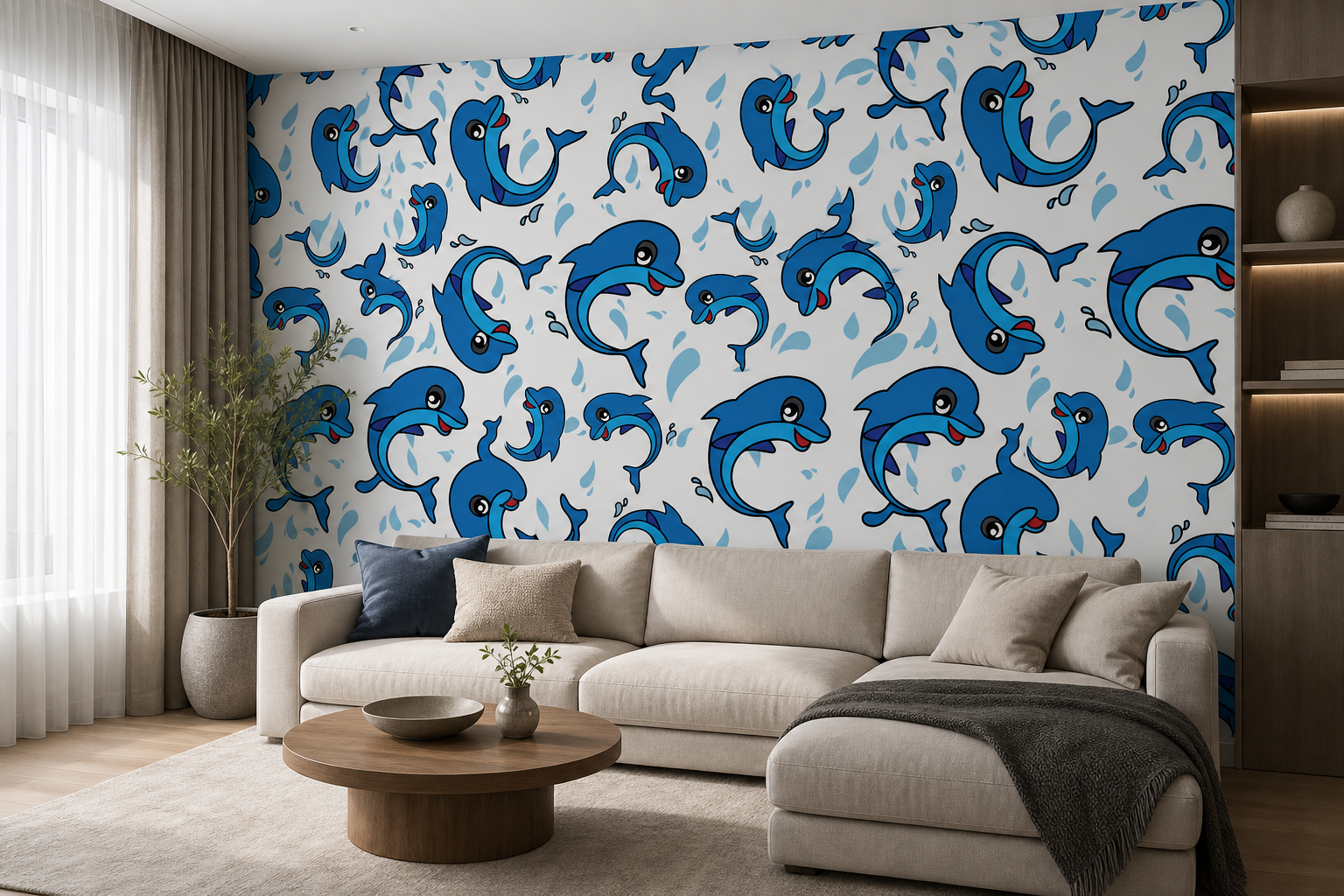 fototapeta Fototapeta Delfinki w aranżacji salonu fototapeta Fototapeta Delfinki w aranżacji salonu