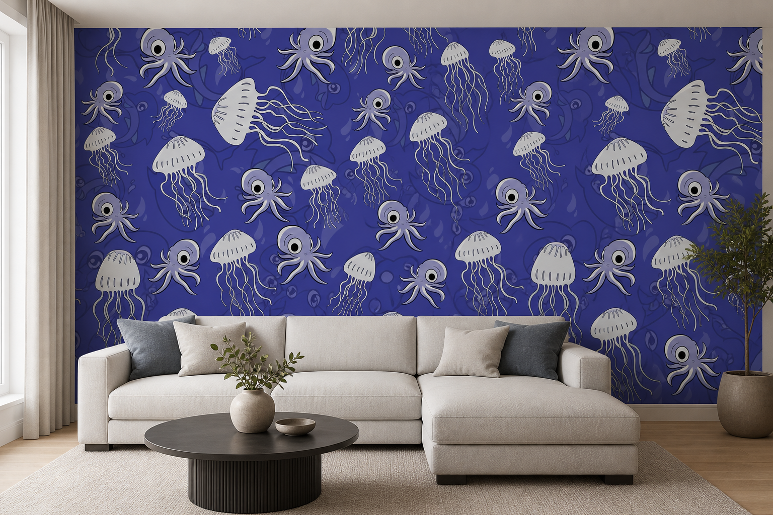 fototapeta Fototapeta Meduzy- fioletowy w aranżacji salonu fototapeta Fototapeta Meduzy- fioletowy w aranżacji salonu