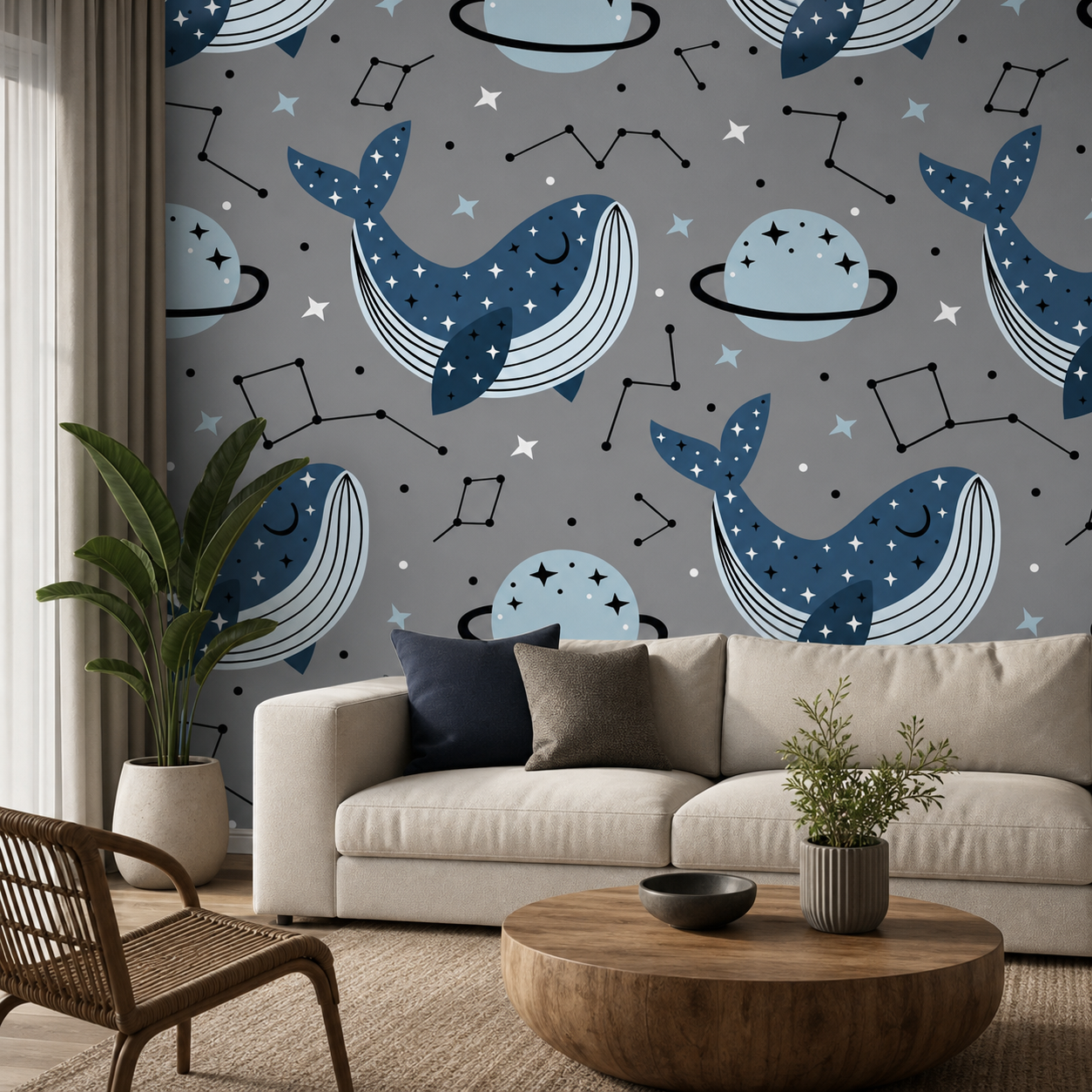 fototapeta Fototapeta Delfiny i Gwiazdy w aranżacji salonu fototapeta Fototapeta Delfiny i Gwiazdy w aranżacji salonu