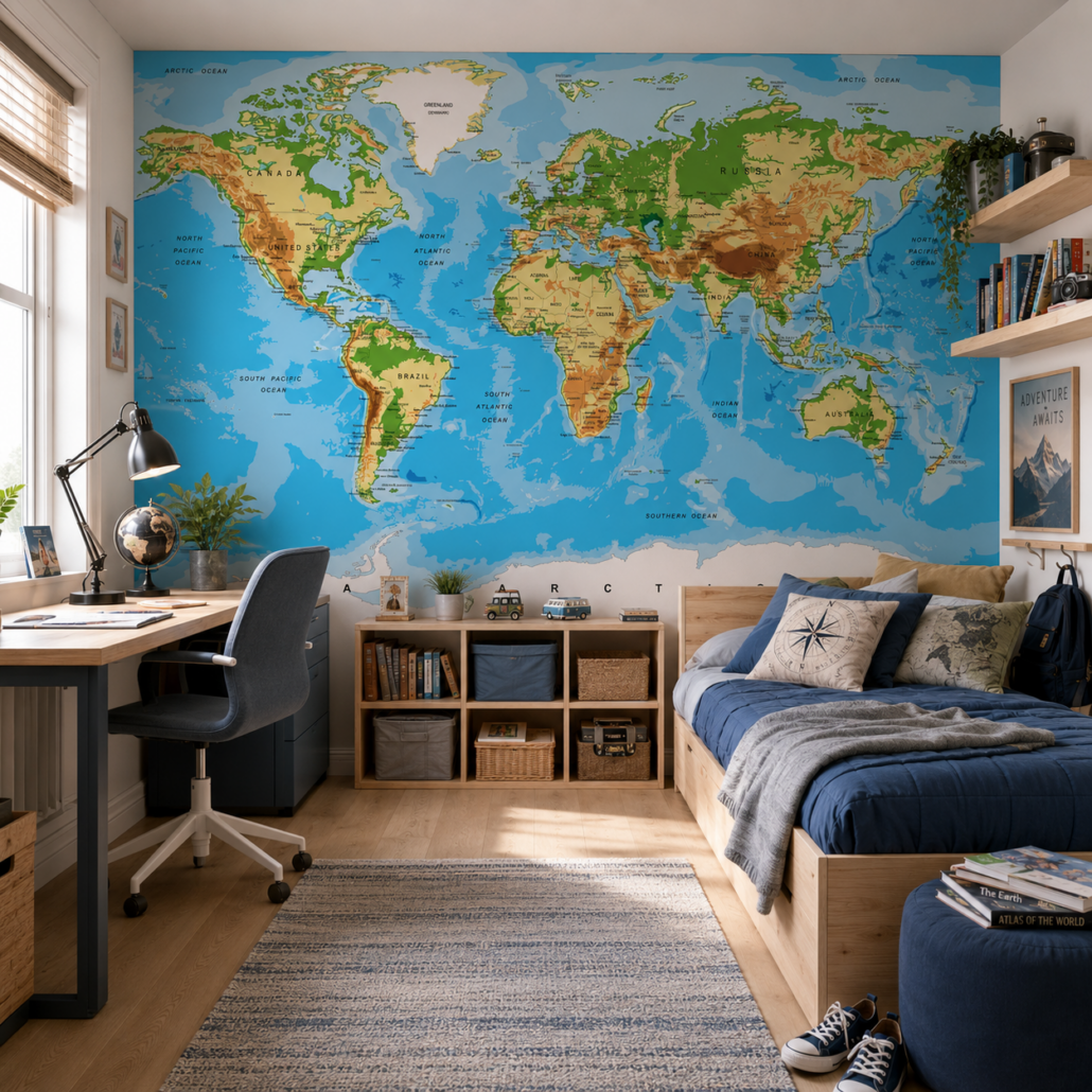 Fototapeta mapa świata dla nastolatka