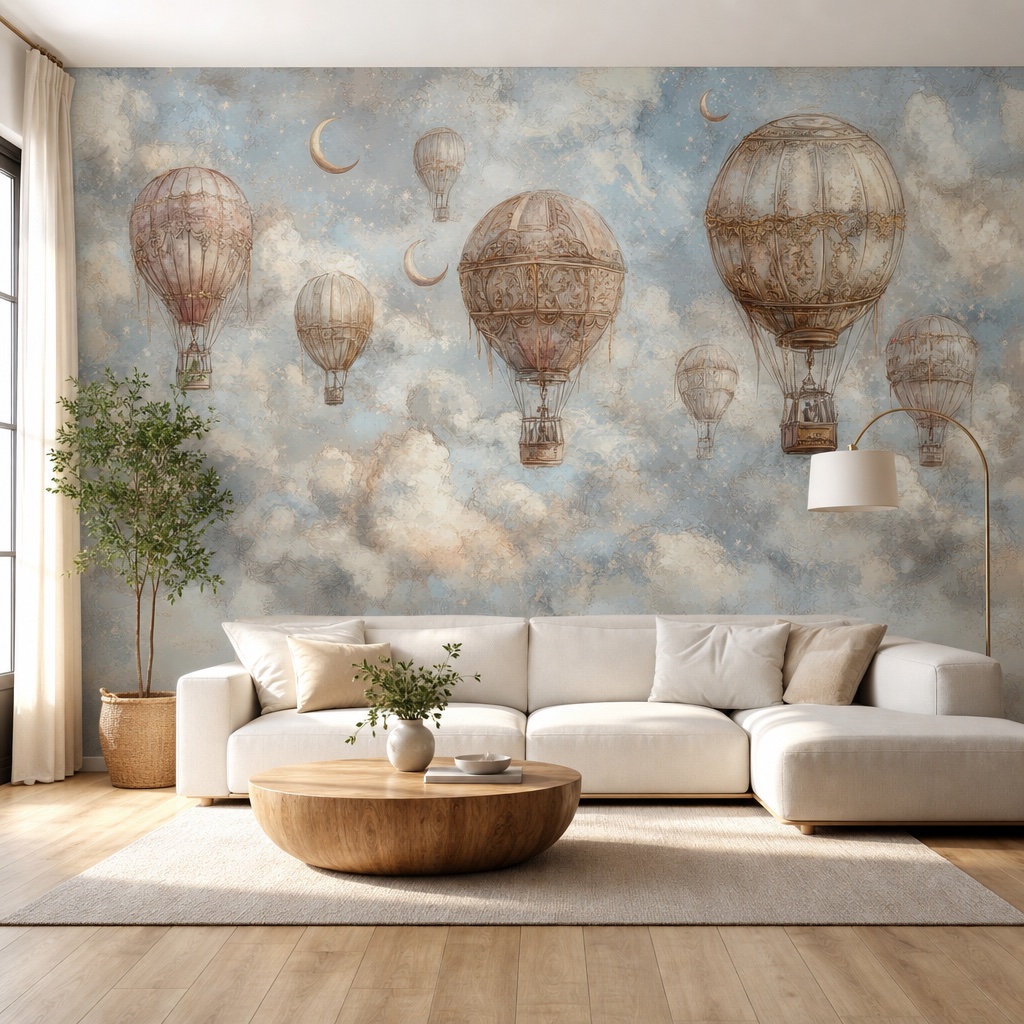 niebo-balonowych-marzen-aranzacja fototapeta niebo balonowych marzeń w aranżacji salonu
