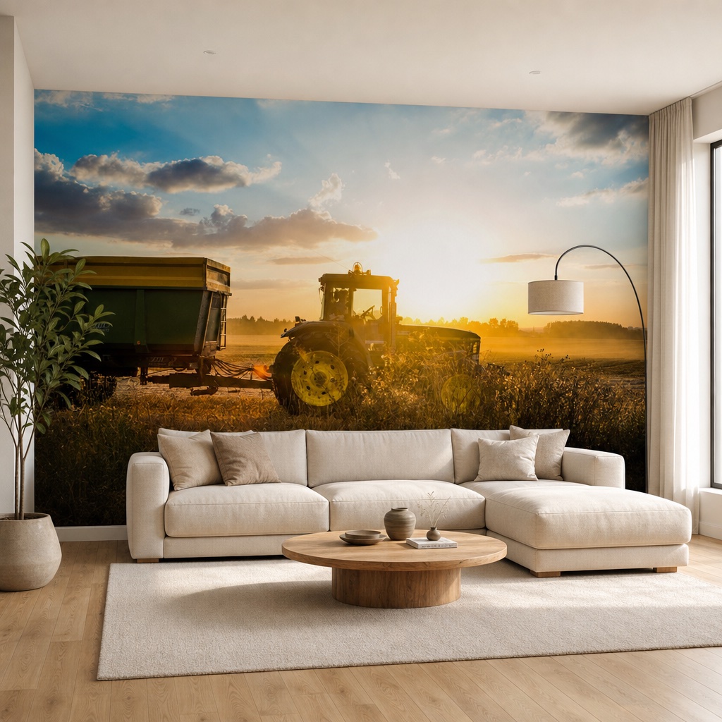 traktor-w-polu-aranzacja fototapeta traktor w polu w aranżacji salonu