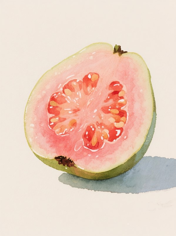 Guava,Slice,Watercolor,Art,-,Tropical,Fruit,Illustration