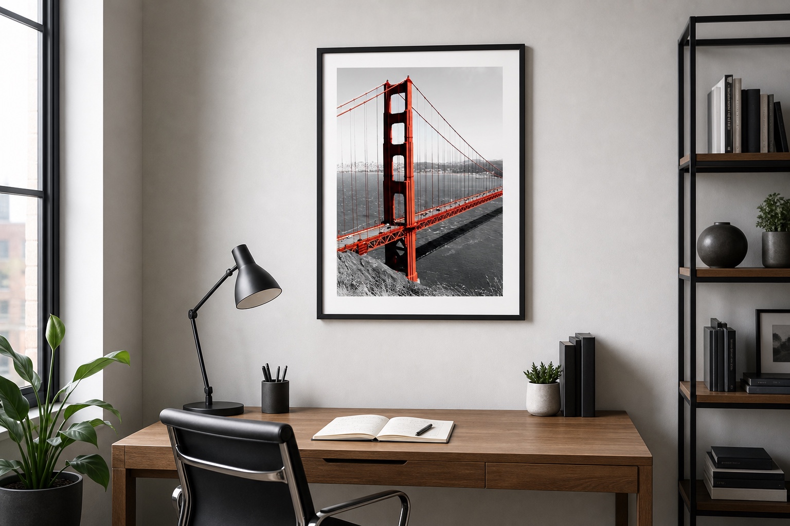 plakat Plakat Golden Gate Bridge na ścianie w nowoczesnym wnętrzu plakat Plakat Golden Gate Bridge na ścianie w nowoczesnym wnętrzu