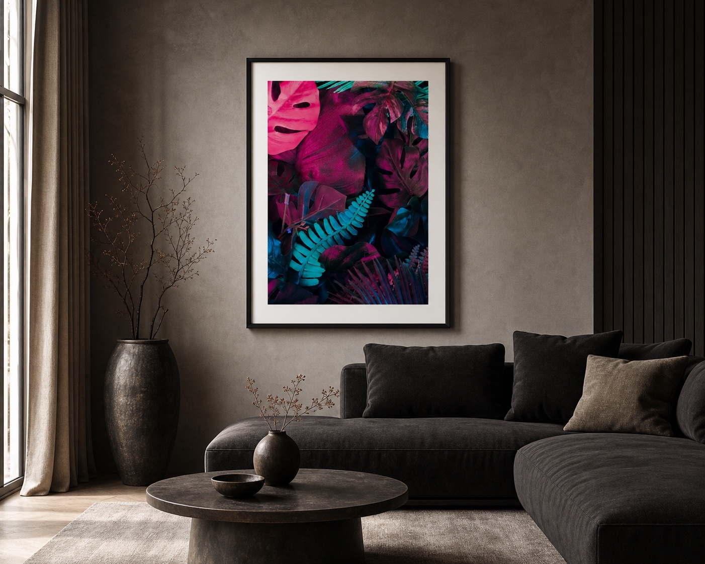 plakat Plakat Liście Dżungli na ścianie w nowoczesnym wnętrzu plakat Plakat Liście Dżungli na ścianie w nowoczesnym wnętrzu