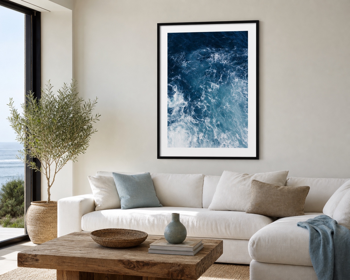 plakat Plakat Widok na Fale Oceanu na ścianie w nowoczesnym wnętrzu plakat Plakat Widok na Fale Oceanu na ścianie w nowoczesnym wnętrzu