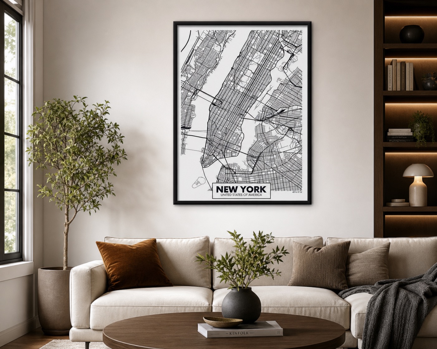 plakat Plakat Mapa Nowy Jork na ścianie w nowoczesnym wnętrzu plakat Plakat Mapa Nowy Jork na ścianie w nowoczesnym wnętrzu