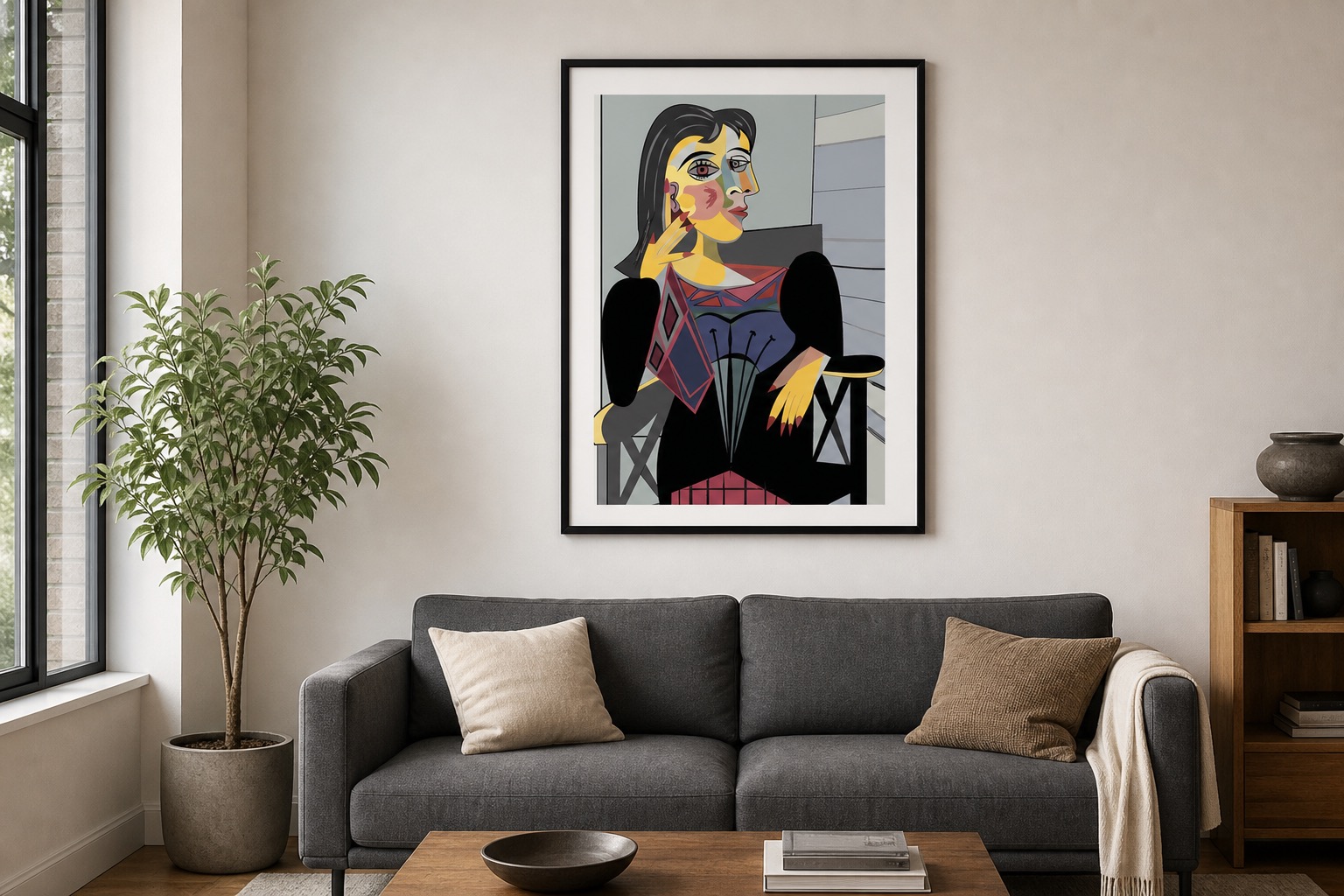 plakat Plakat Portret Kobiety na ścianie w nowoczesnym wnętrzu plakat Plakat Portret Kobiety na ścianie w nowoczesnym wnętrzu
