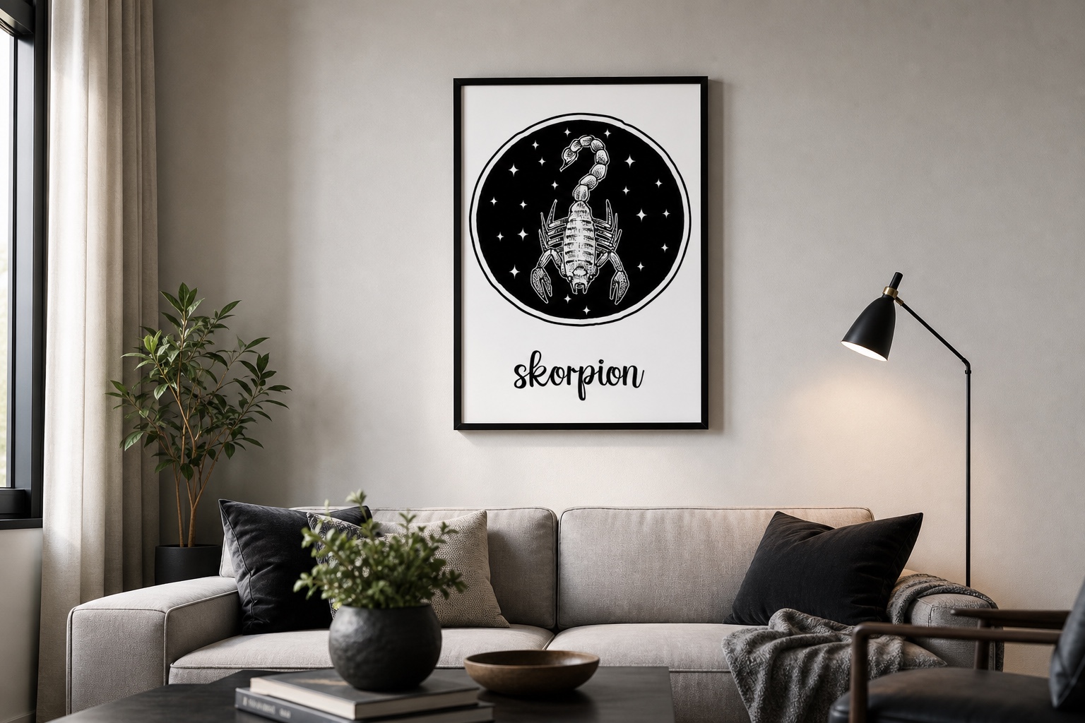 plakat Plakat Znak Zodiaku-Skorpion na ścianie w nowoczesnym wnętrzu plakat Plakat Znak Zodiaku-Skorpion na ścianie w nowoczesnym wnętrzu